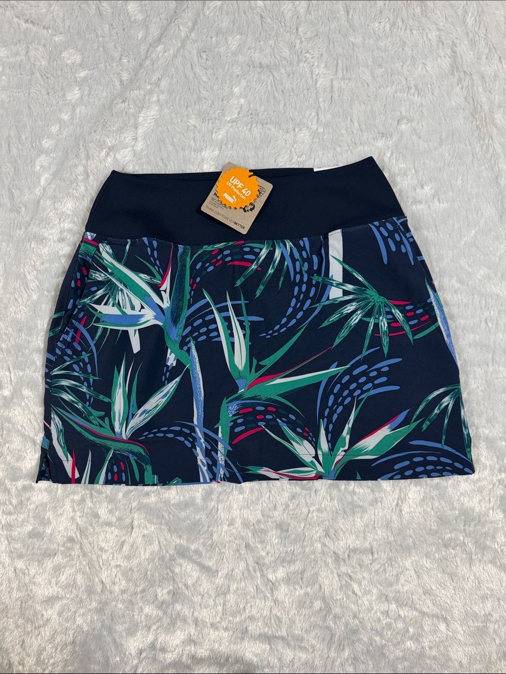 Puma NWT Blake Skirt Navy Tropical Print Mini Skirt with Green & Blue Accents